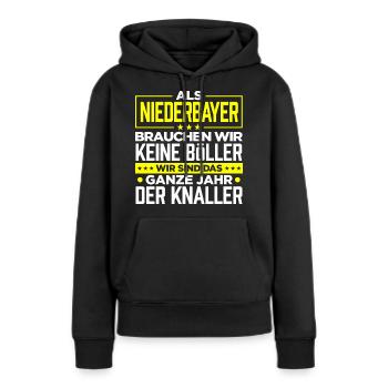 NIEDERBAYER - Böller - Frauen Premium Bio Hoodie - Schwarz - Vorne - Julia (174cm)