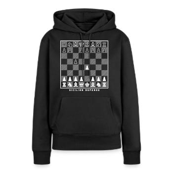 Joueur d’échecs d’ouverture d’échiquier d’échiquier d’échiquier sicilien de défense - Sweat à capuche Premium bio Femme - noir - Devant - Julia (174cm)