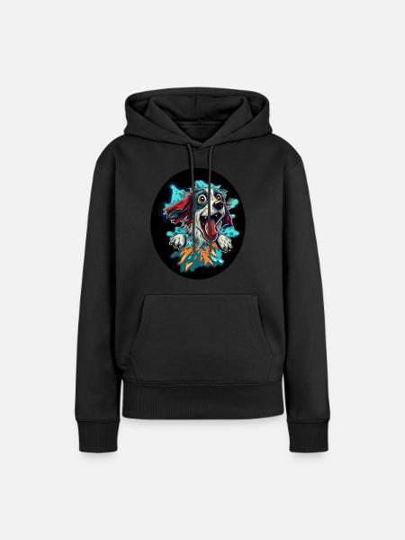 Glücklicher Hund #dog - Frauen Premium Bio Hoodie - Schwarz