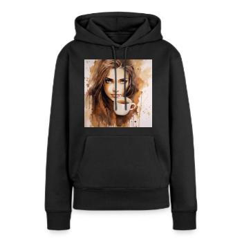 Aroma Serenade: Belle aquarelle brune d’un - Sweat à capuche Premium bio Femme - noir - Devant - Julia (174cm)