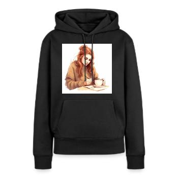 Coffee Serenade: dessin captivant d’une femme - Sweat à capuche Premium bio Femme - noir - Devant - Julia (174cm)
