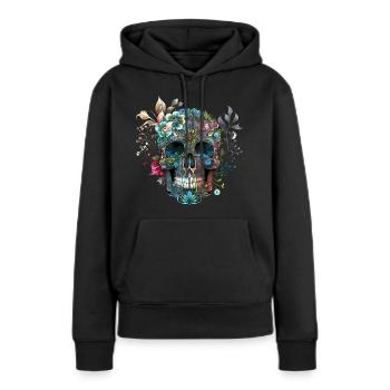 Mexican skull, flowers, skull, skull - Women’s Premium Organic Hoodie - black - Front - Julia (174cm)