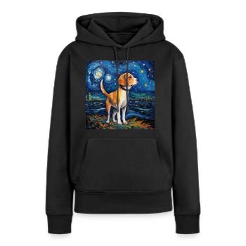 Beagle Nuit étoilée - Sweat à capuche Premium bio Femme - noir - Devant - Julia (174cm)