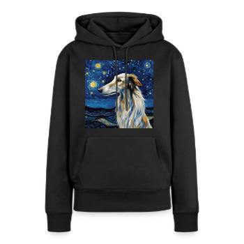 Barzoï Nuit étoilée - Sweat à capuche Premium bio Femme - noir - Devant - Julia (174cm)