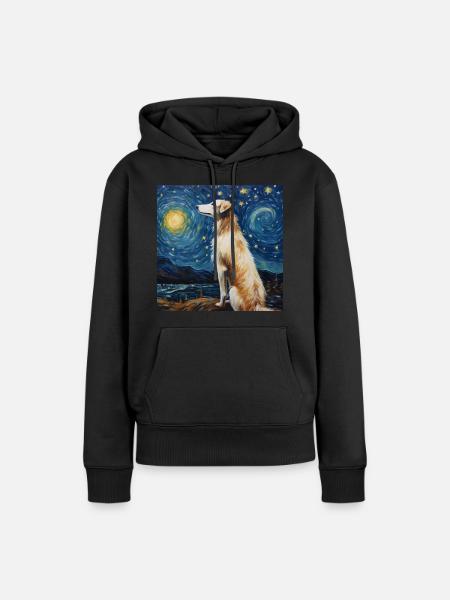 Borzoi Sternennacht - Frauen Premium Bio Hoodie - Schwarz