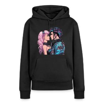 Nouvelle Vague des années 80 - Sweat à capuche Premium bio Femme - noir - Devant - Julia (174cm)