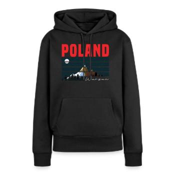 Pologne Varsovie - Sweat à capuche Premium bio Femme - noir - Devant - Julia (174cm)
