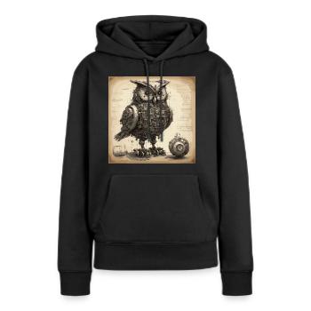 Plan / Sépia / Vintage / Rétro / Hibou - Sweat à capuche Premium bio Femme - noir - Devant - Julia (174cm)