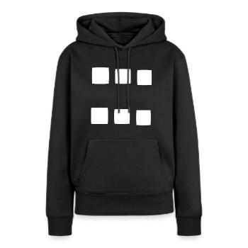 Motif carré carré symbole - Sweat à capuche Premium bio Femme - noir - Devant - Julia (174cm)