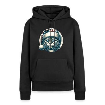 Weihnachts Katze Vintage Schneefall - Frauen Premium Bio Hoodie - Schwarz - Vorne - Julia (174cm)