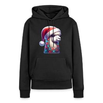 Lama Nikolaus - Frauen Premium Bio Hoodie - Schwarz - Vorne - Julia (174cm)