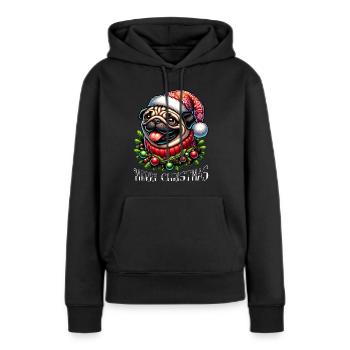 Lustiger Mops Merry Christmas Xmas Weihnachten - Frauen Premium Bio Hoodie - Schwarz - Vorne - Julia (174cm)