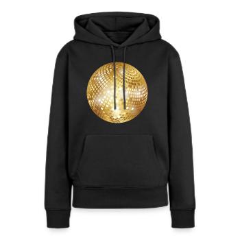 Diskokugel / Spiegelkugel / Disco Ball (Gold, PNG) - Frauen Premium Bio Hoodie - Schwarz - Vorne - Julia (174cm)