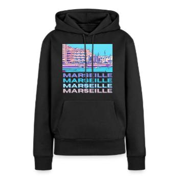 Marseille - Frauen Premium Bio Hoodie - Schwarz - Vorne - Julia (174cm)