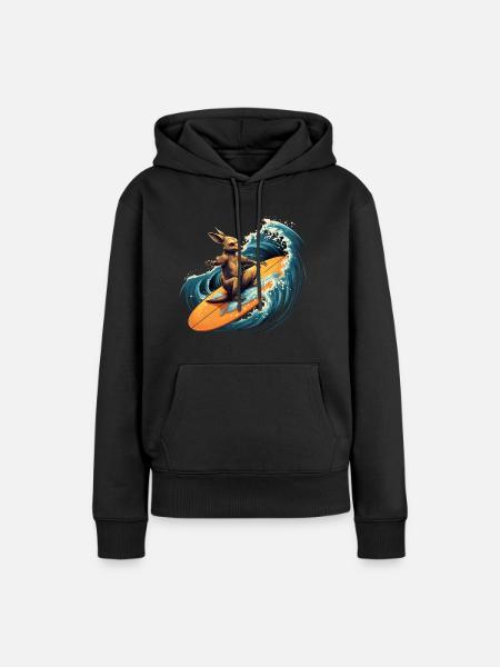 Surfing kangaroo - Frauen Premium Bio Hoodie - Schwarz