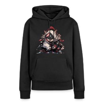 cute samurai cat - Frauen Premium Bio Hoodie - Schwarz - Vorne - Julia (174cm)