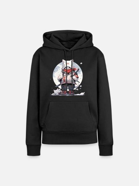 Cute samurai cat - Frauen Premium Bio Hoodie - Schwarz