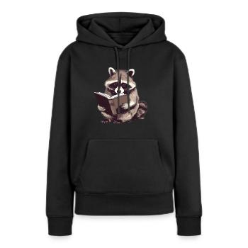 Lesender Waschbär mit Buch - Frauen Premium Bio Hoodie - Schwarz - Vorne - Julia (174cm)
