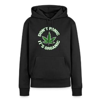 Weed, Chanvre, Feuille, Fumée - Pas de panique, c’est bio - Sweat à capuche Premium bio Femme - noir - Devant - Julia (174cm)