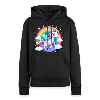 Licorne arc-en-ciel mignonne - Sweat à capuche Premium bio Femme - noir - Devant - Julia (174cm)