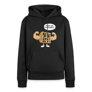 Je ne suis là que pour les gaufres - Sweat à capuche Premium bio Femme - noir - Devant - Julia (174cm)