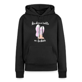 Mademoiselle En Baskets humour - Sweat à capuche Premium bio Femme - noir - Devant - Julia (174cm)