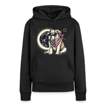 Patriotische Bulldogge Sonnenfinsternis - Frauen Premium Bio Hoodie - Schwarz - Vorne - Julia (174cm)