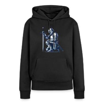 Illustration de chevalier médiéval agenouillé - Sweat à capuche Premium bio Femme - noir - Devant - Julia (174cm)