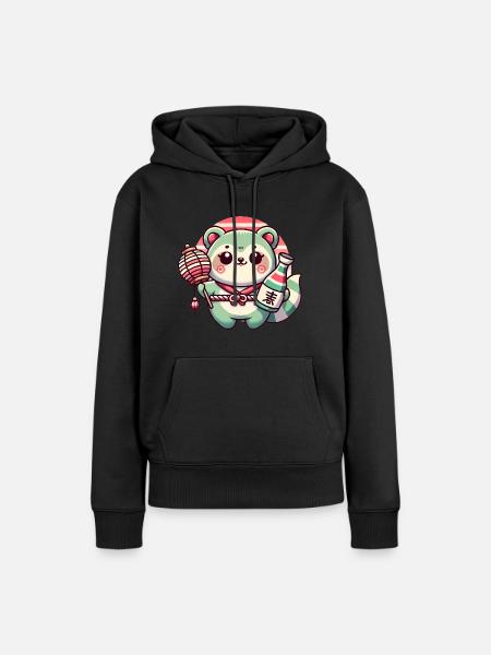 Skurriles Tanuki Laternendesign - Frauen Premium Bio Hoodie - Schwarz