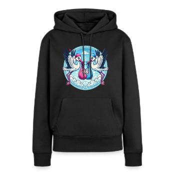Rosa oder Blauer Storch Baby Bundle Design - Frauen Premium Bio Hoodie - Schwarz - Vorne - Julia (174cm)