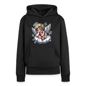 Chérubin drôle sur nuage Pop Art Design - Sweat à capuche Premium bio Femme - noir - Devant - Julia (174cm)