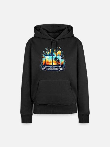Stadtlandschaft Sonnenuntergang Computerchaos - Frauen Premium Bio Hoodie - Schwarz