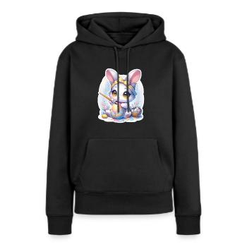 Lapin Chibi doux avec bandeau de cheveux et œufs de Pâques - Sweat à capuche Premium bio Femme - noir - Devant - Julia (174cm)