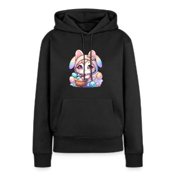 Un chaton avec une tenue de lapin livrant des œufs de Pâques - Sweat à capuche Premium bio Femme - noir - Devant - Julia (174cm)