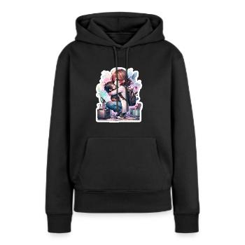 Une maman artiste étreignant son enfant après le travail - Sweat à capuche Premium bio Femme - noir - Devant - Julia (174cm)