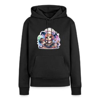 Meisterkochmutter bringt ihrem Kind das Kochen bei - Frauen Premium Bio Hoodie - Schwarz - Vorne - Julia (174cm)