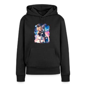 Mère hôtesse de l’air avec sa fille - Sweat à capuche Premium bio Femme - noir - Devant - Julia (174cm)
