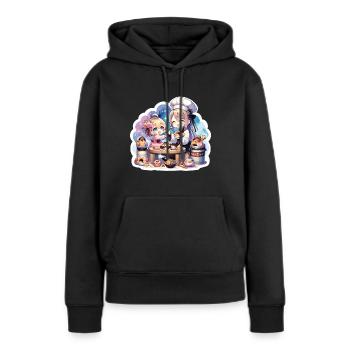 Mère et fille dégustant de délicieuses friandises - Sweat à capuche Premium bio Femme - noir - Devant - Julia (174cm)