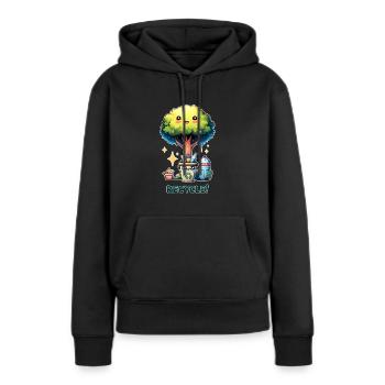 Chibi Niedlicher Baum mit Papierkorb Earth Day recyceln - Frauen Premium Bio Hoodie - Schwarz - Vorne - Julia (174cm)