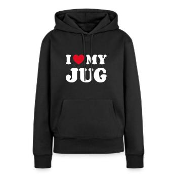 J'aime ma cruche - Sweat à capuche Premium bio Femme - noir - Devant - Julia (174cm)