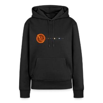 Sonnenplanet-Galaxie - Frauen Premium Bio Hoodie - Schwarz - Vorne - Julia (174cm)