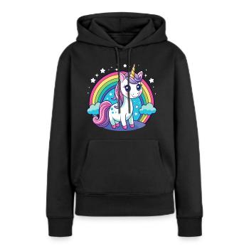 Licorne arc-en-ciel mignonne - Sweat à capuche Premium bio Femme - noir - Devant - Julia (174cm)