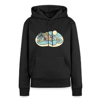 Capybara im Teich - Frauen Premium Bio Hoodie - Schwarz - Vorne - Julia (174cm)