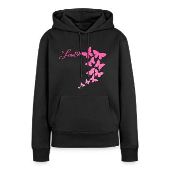Love papillon rose nature butterfly - Sweat à capuche Premium bio Femme - noir - Devant - Julia (174cm)