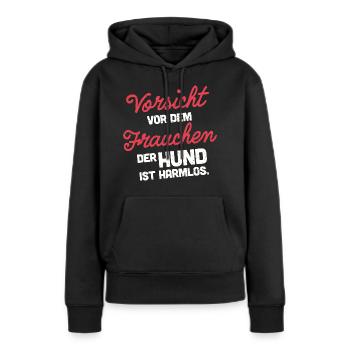 Vorsicht vor dem Frauchen - Frauen Premium Bio Hoodie - Schwarz - Vorne - Julia (174cm)