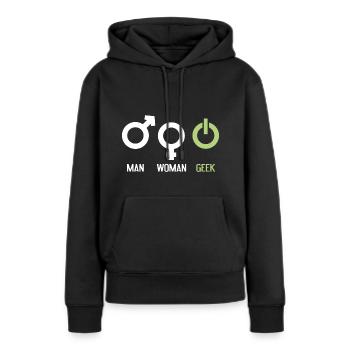 Homme Femme Geek - Sweat à capuche Premium bio Femme - noir - Devant - Julia (174cm)