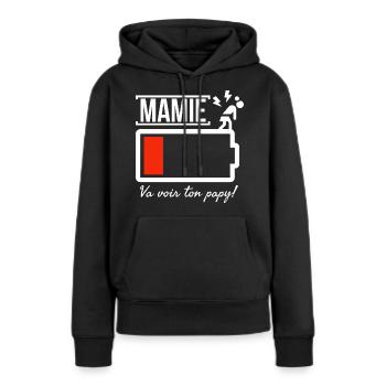 Mamie batterie faible, va voir ton papy! - Sweat à capuche Premium bio Femme - noir - Devant - Julia (174cm)