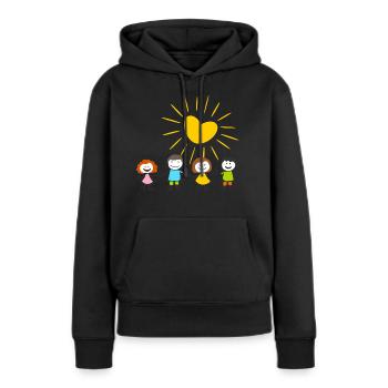Menschen - Strichmännchen Kinder und Sonne - Frauen Premium Bio Hoodie - Schwarz - Vorne - Julia (174cm)