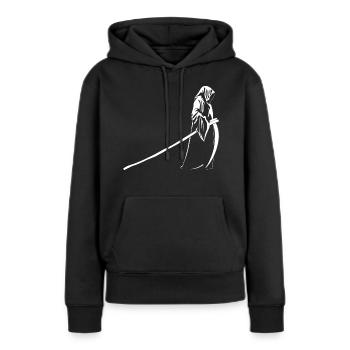 La Faucheuse - Sweat à capuche Premium bio Femme - noir - Devant - Julia (174cm)
