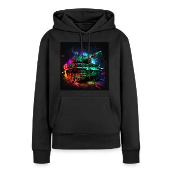 Kampfpanzer im Neonlicht, stark und robust - Frauen Premium Bio Hoodie - Schwarz - Vorne - Julia (174cm)